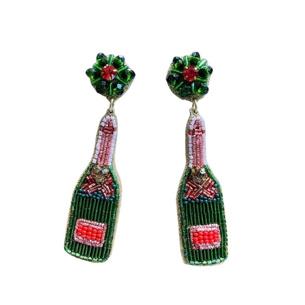 Classic Red and Green Champagne Bottle earrings