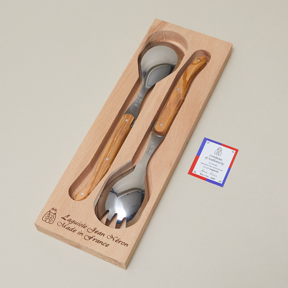 Laguiole Salad Serving Set Olivewood