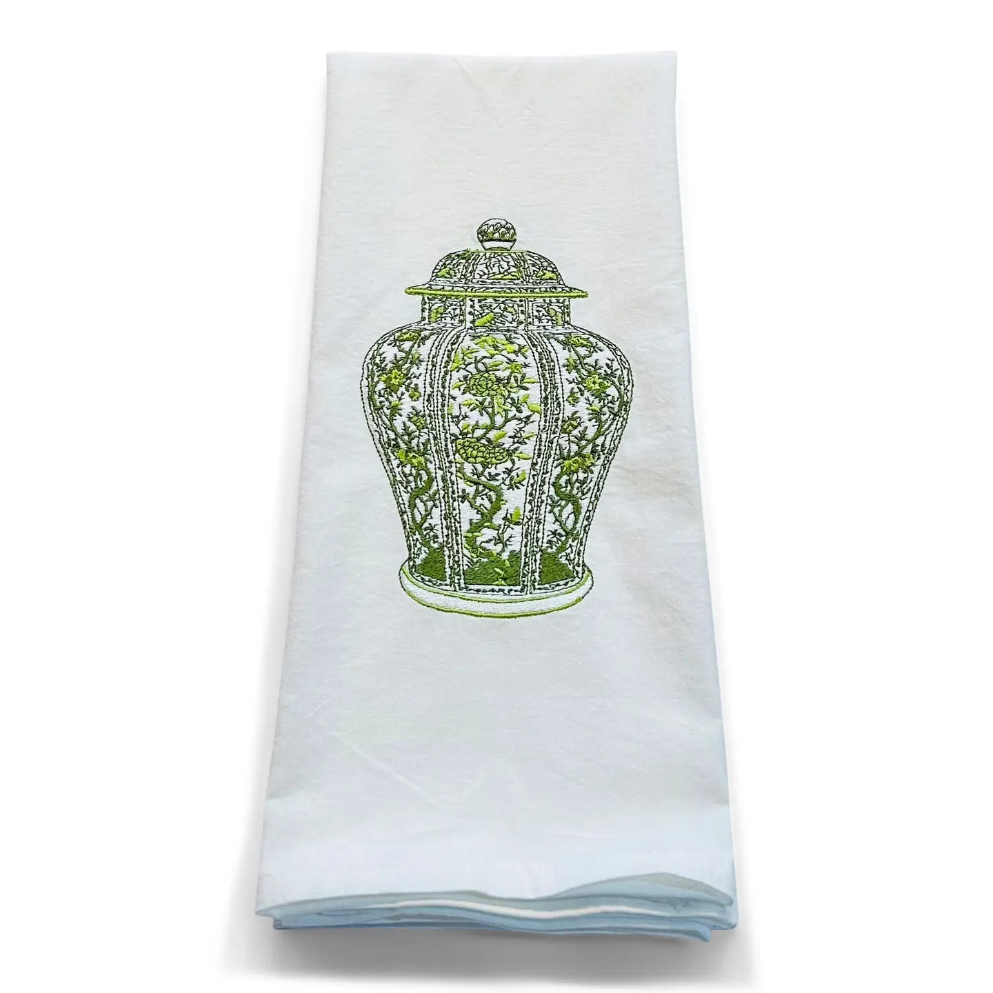 Tea Towel — Ginger Jar Green on White