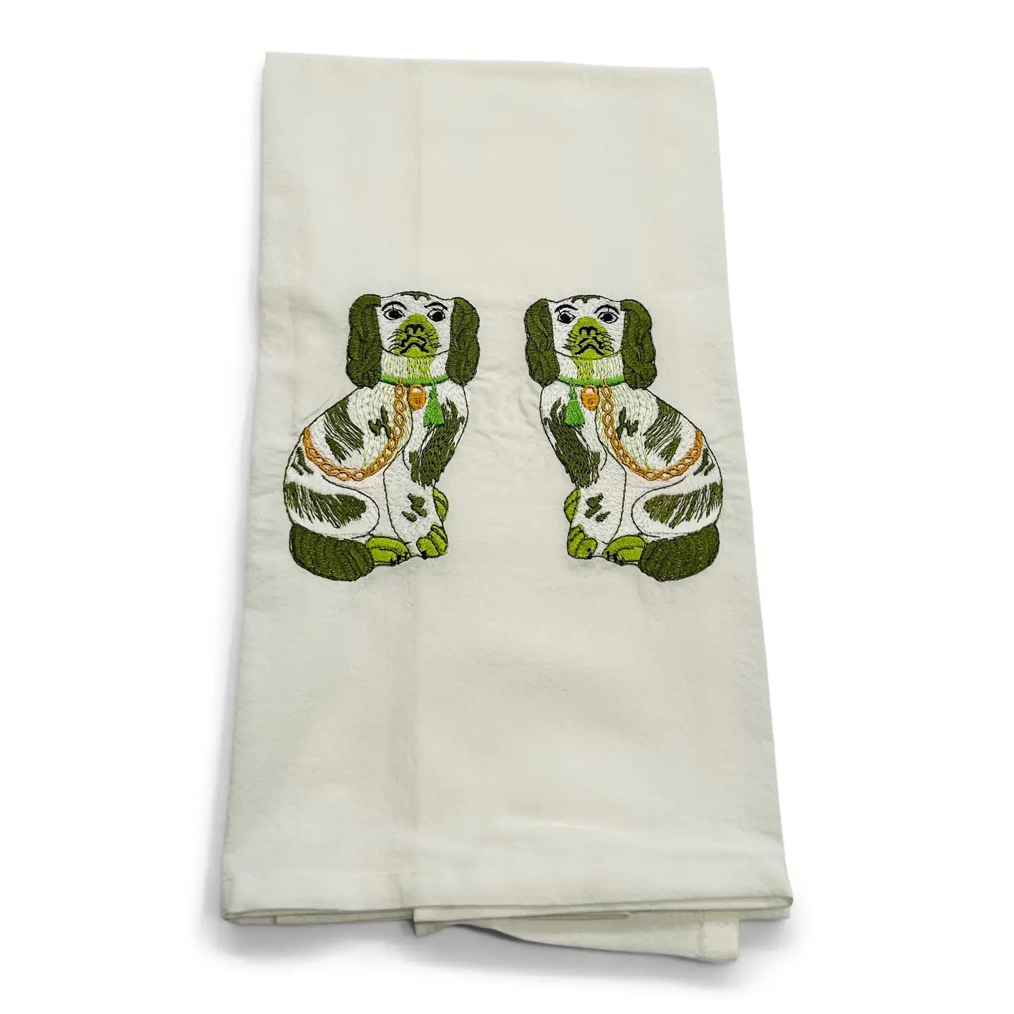 Tea Towel- Green Staffordshire Dogs
