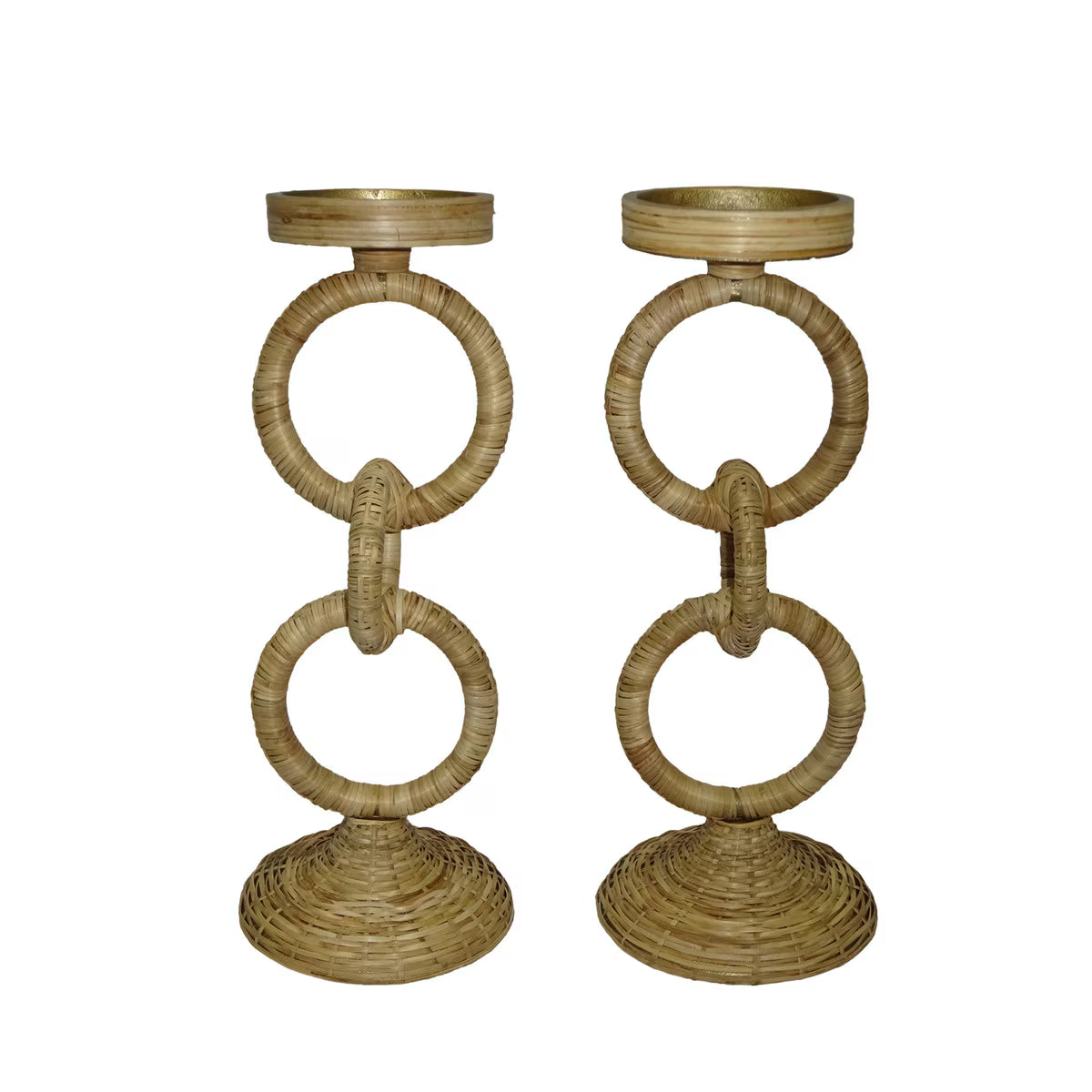 Rattan Pillar Candlesticks - Pair