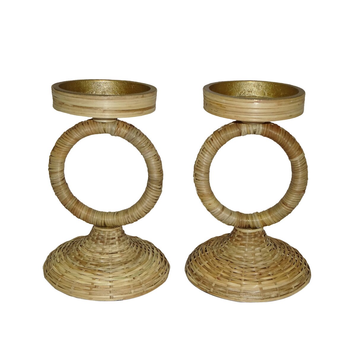 Rattan Pillar Candlesticks - Pair