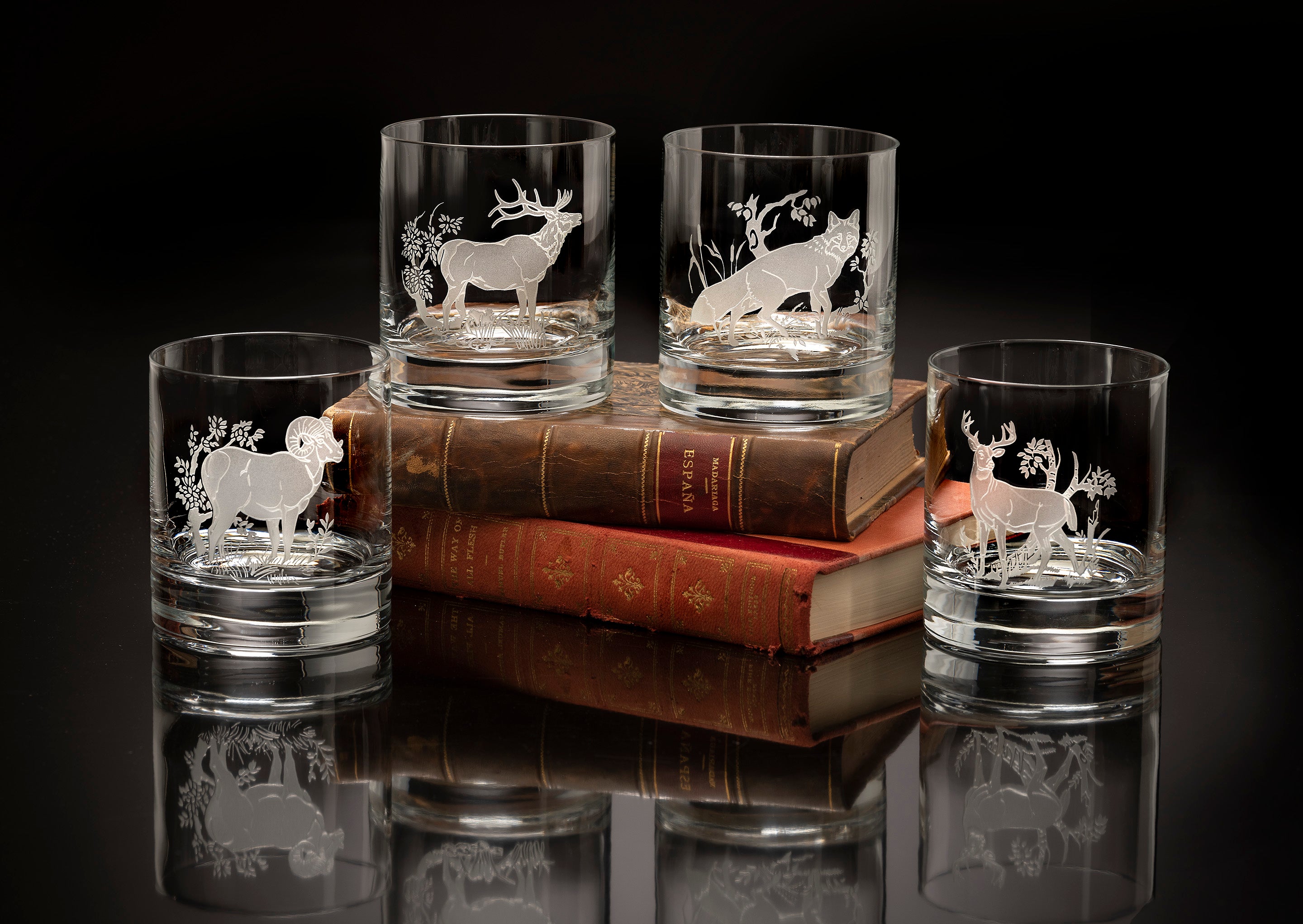 American Wildlife Old Fashioned Crystal Glasses | Set of 4