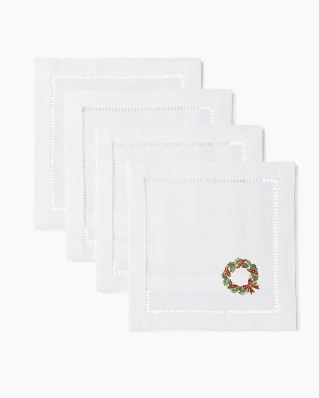 Cocktail Napkins Holly Ribbon Wreath set/4