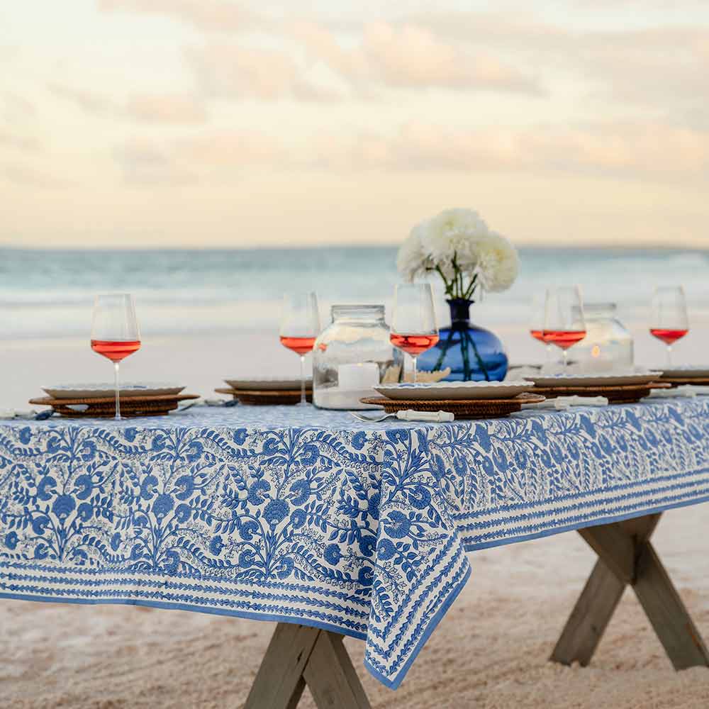 Cactus Flower Blue Tablecloth 60 X 90