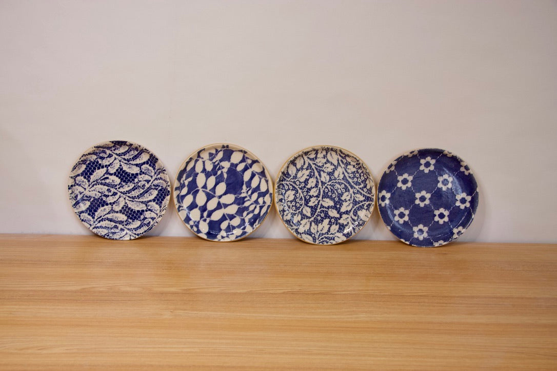 Set of 4 Assorted Floral Canape Plates