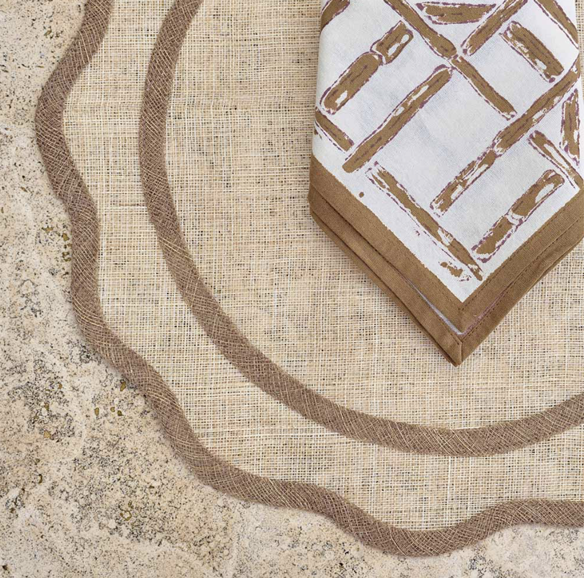 Brown Scalloped Rice Paper Placemat Set of 4