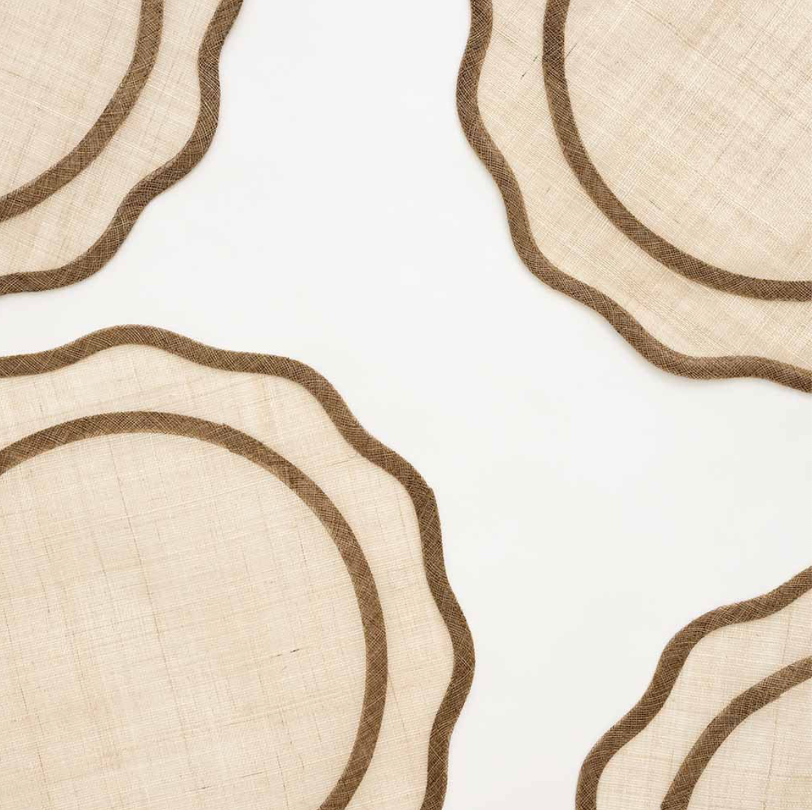 Brown Scalloped Rice Paper Placemat Set of 4