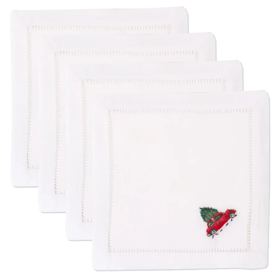 Cocktail Napkins Christmas Tree Car set/4