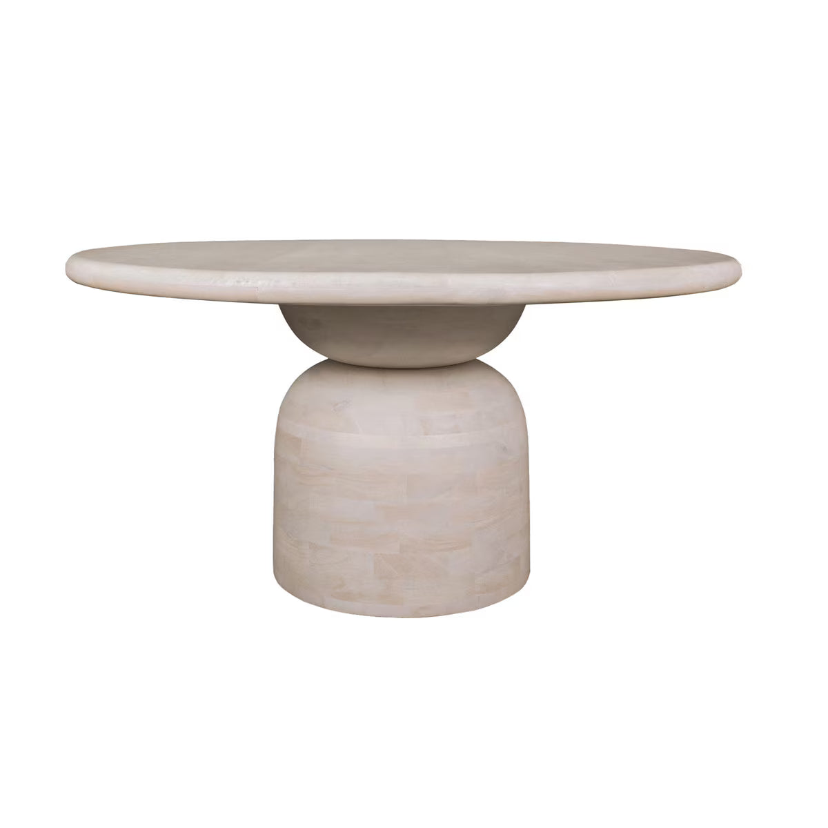 Round Sphere Pedestal Dining Table, White Wash