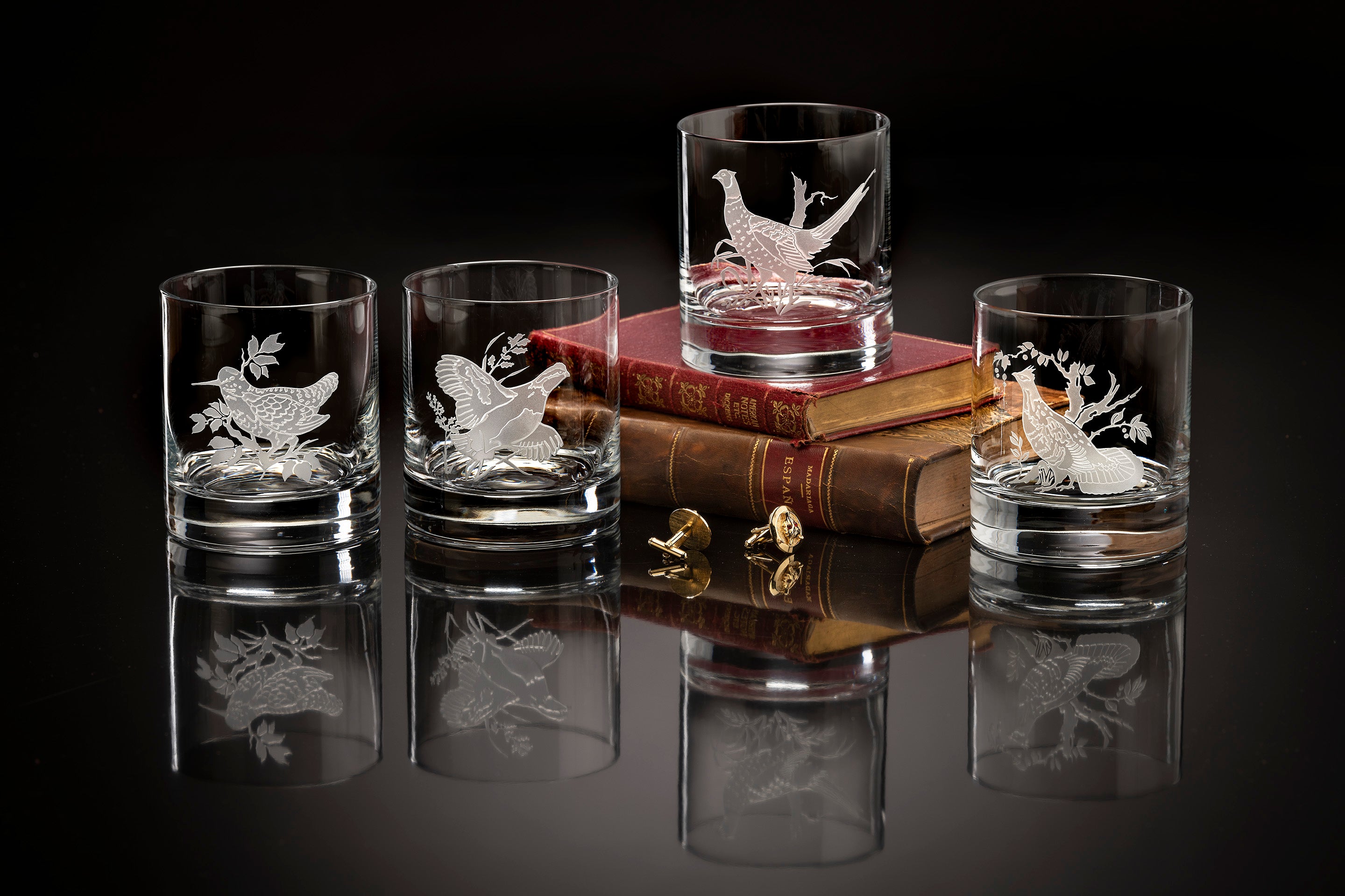 Game Birds Double Old Fashioned Crystal Glasses | Set of 4