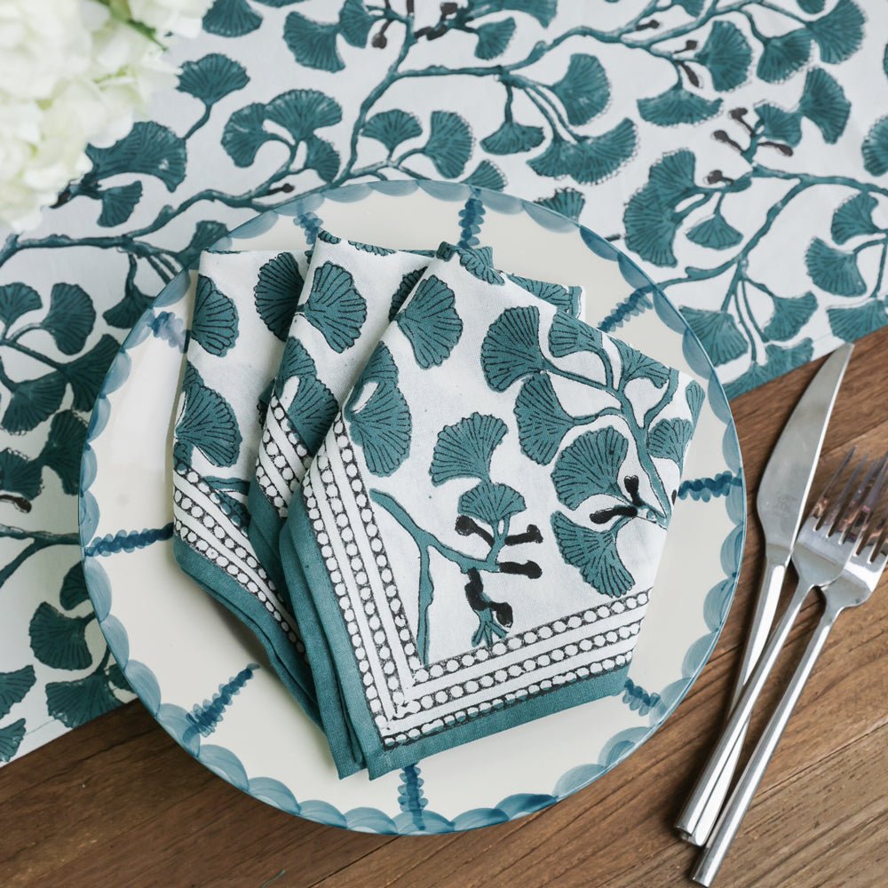 Ginkgo Teal Napkin Set 4
