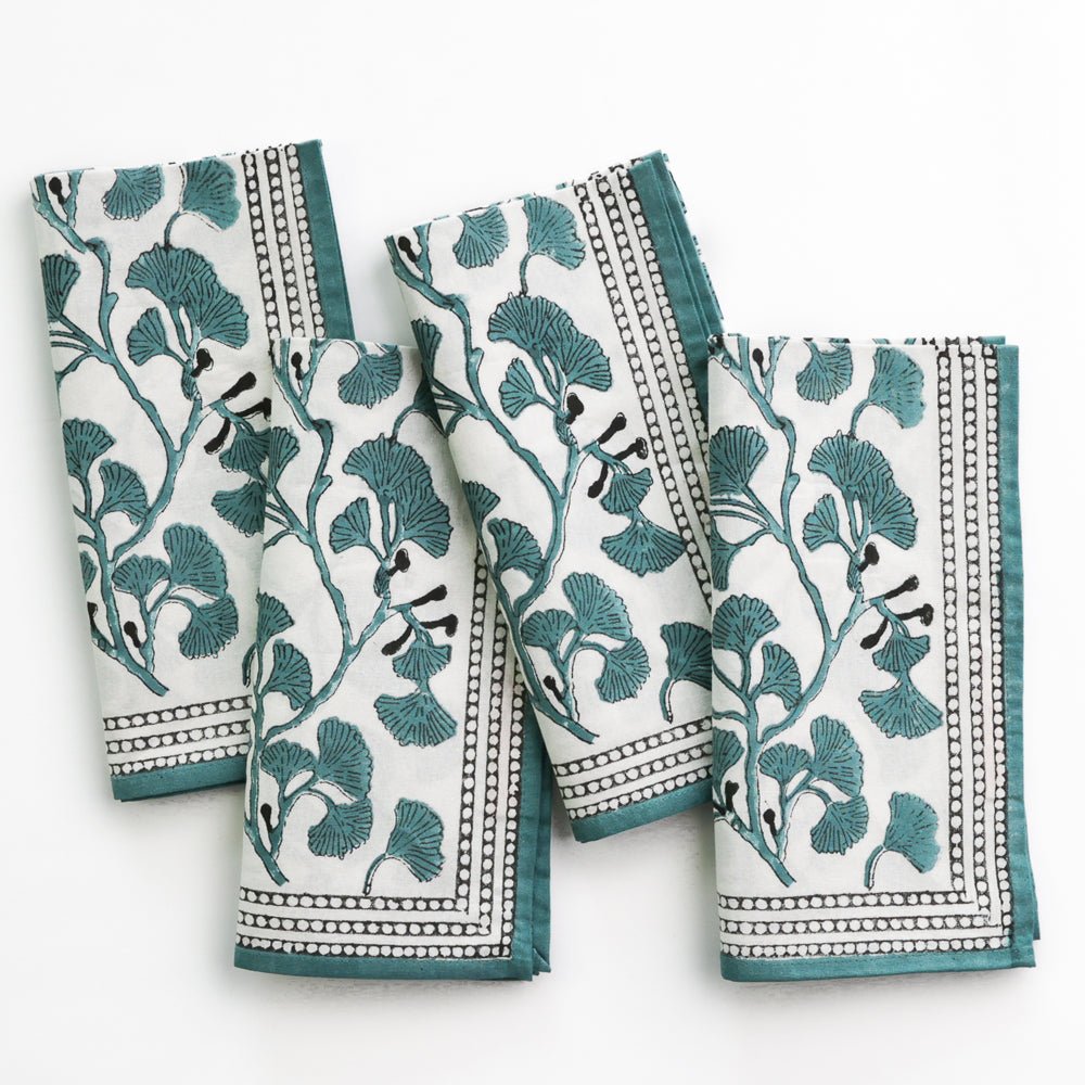 Ginkgo Teal Napkin Set 4