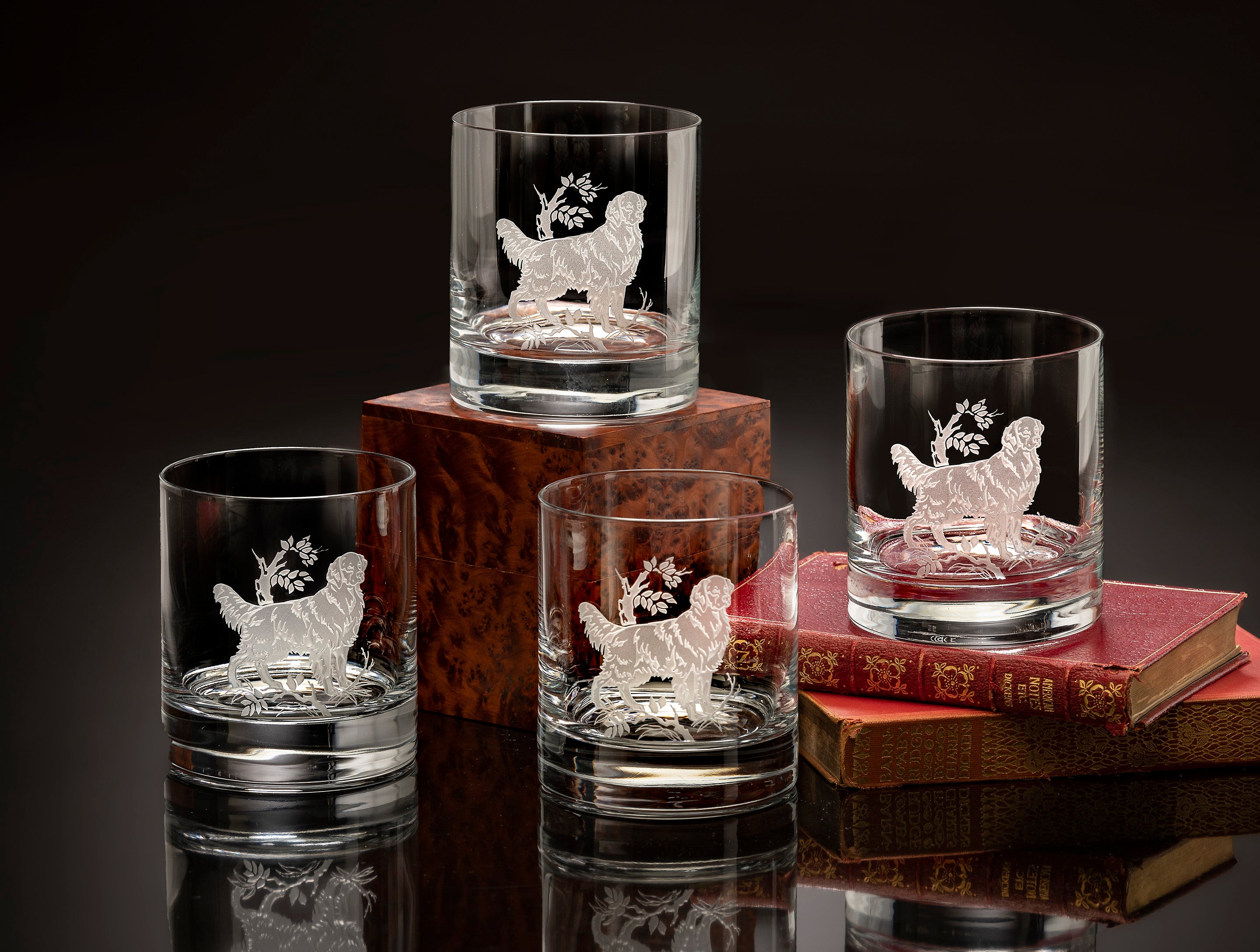 Golden Retriever Old Fashioned Crystal Glasses | Set of 4