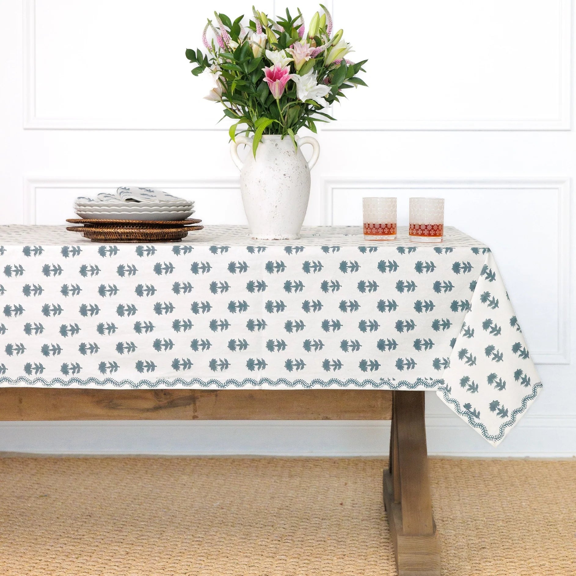India Hicks Winter Flower Dusty Sky Tablecloth