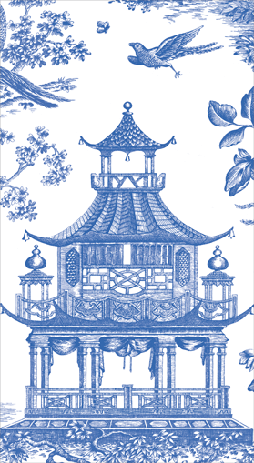 Chinoiserie Toile Pagoda Blue Guest Towel