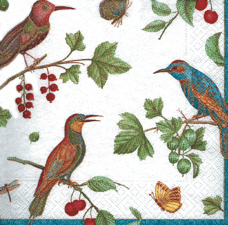 Jeweled Birds Ivory Luncheon Napkin