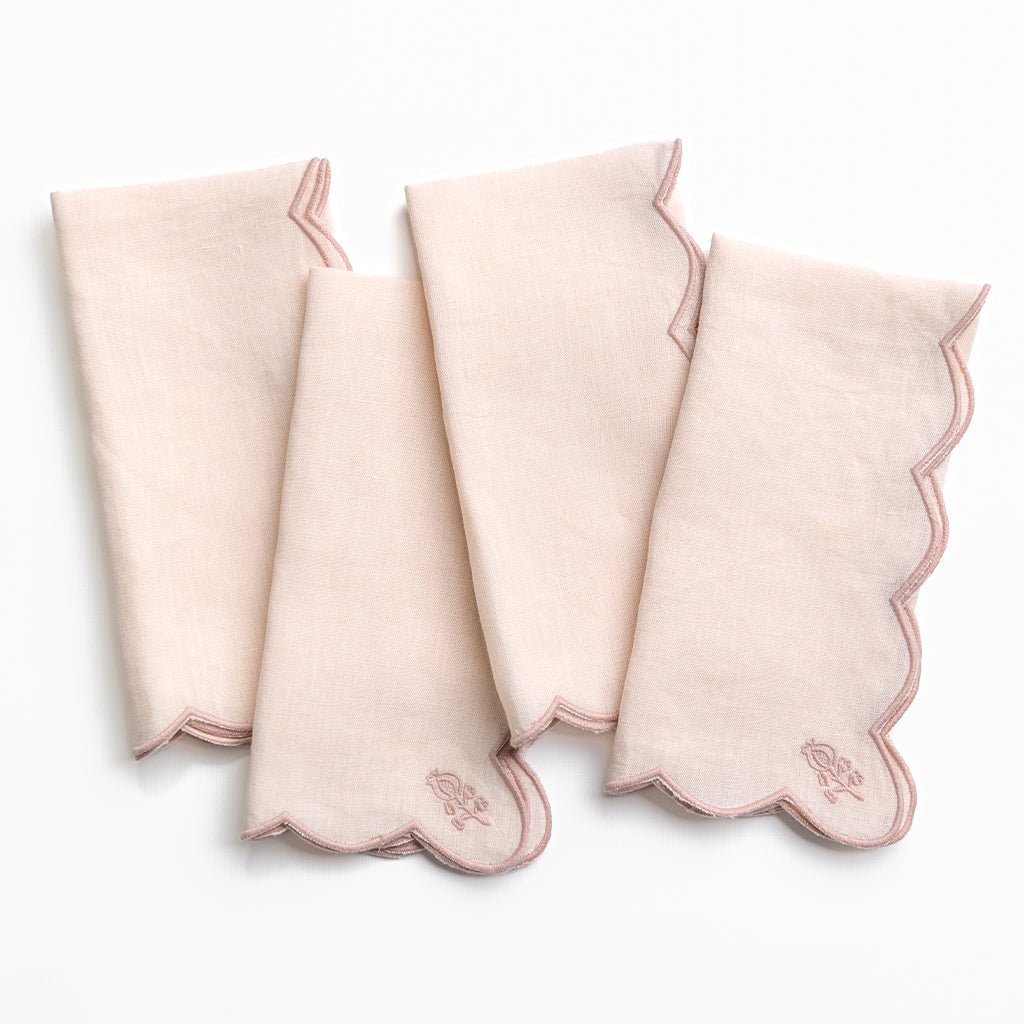 Scalloped Buti Embroidered Linen Napkin | Set of 4