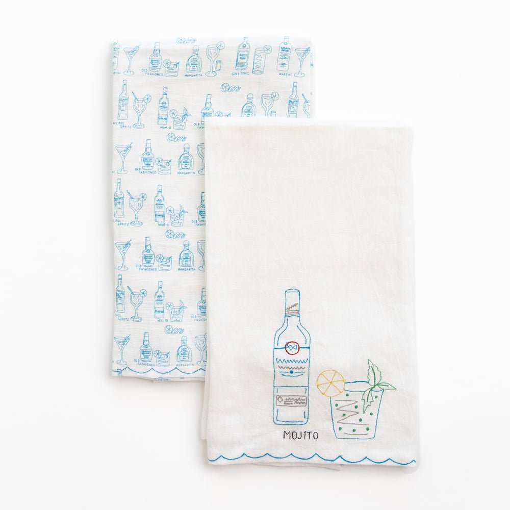Embroidered Drink Tea Towel (Linen)