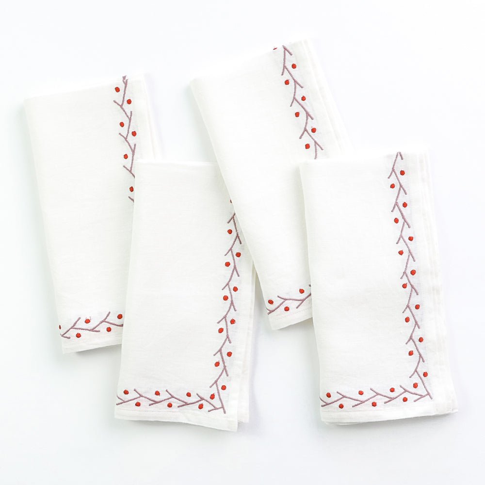 Twig & Dot Embroidered Linen Napkin | Set of 4