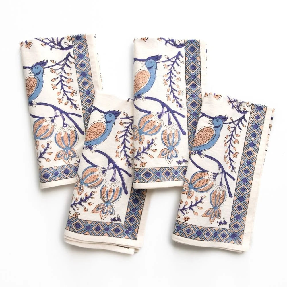Peacock & Poms Blue Napkins Set of 4
