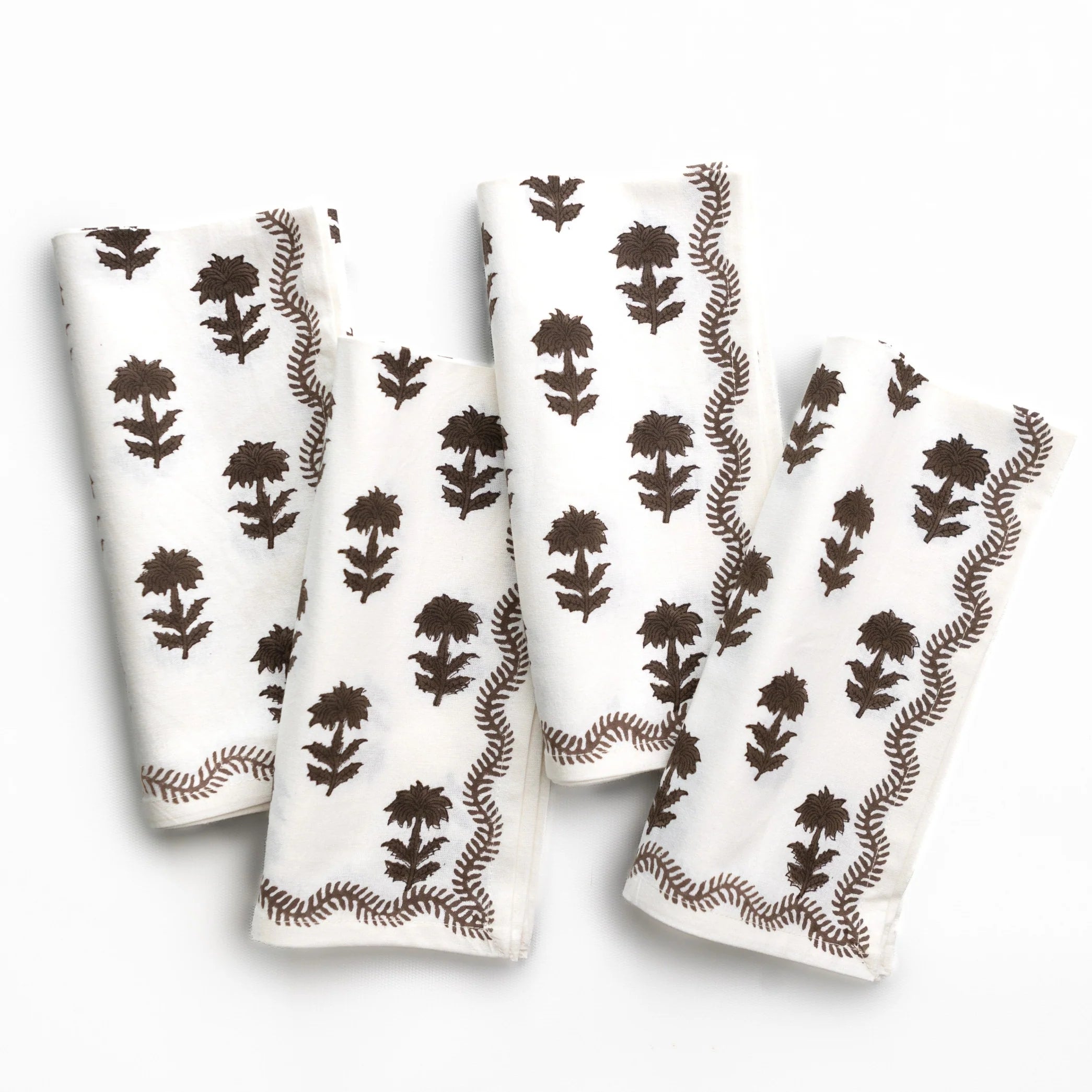 Winter Flower Napkins Chocolate Set of 4