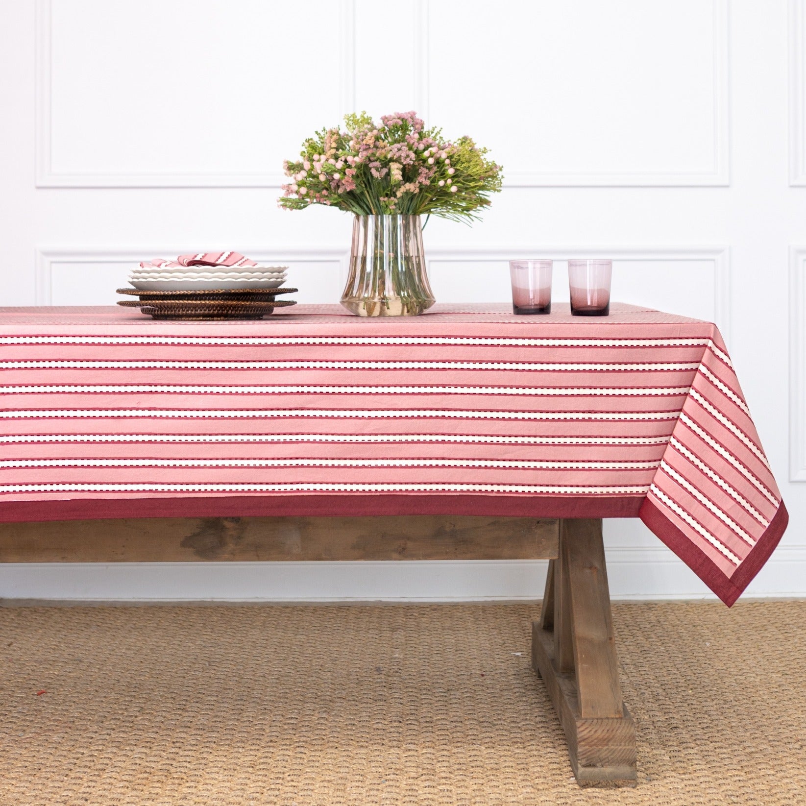 Dotted Stripe Rose Tablecloth