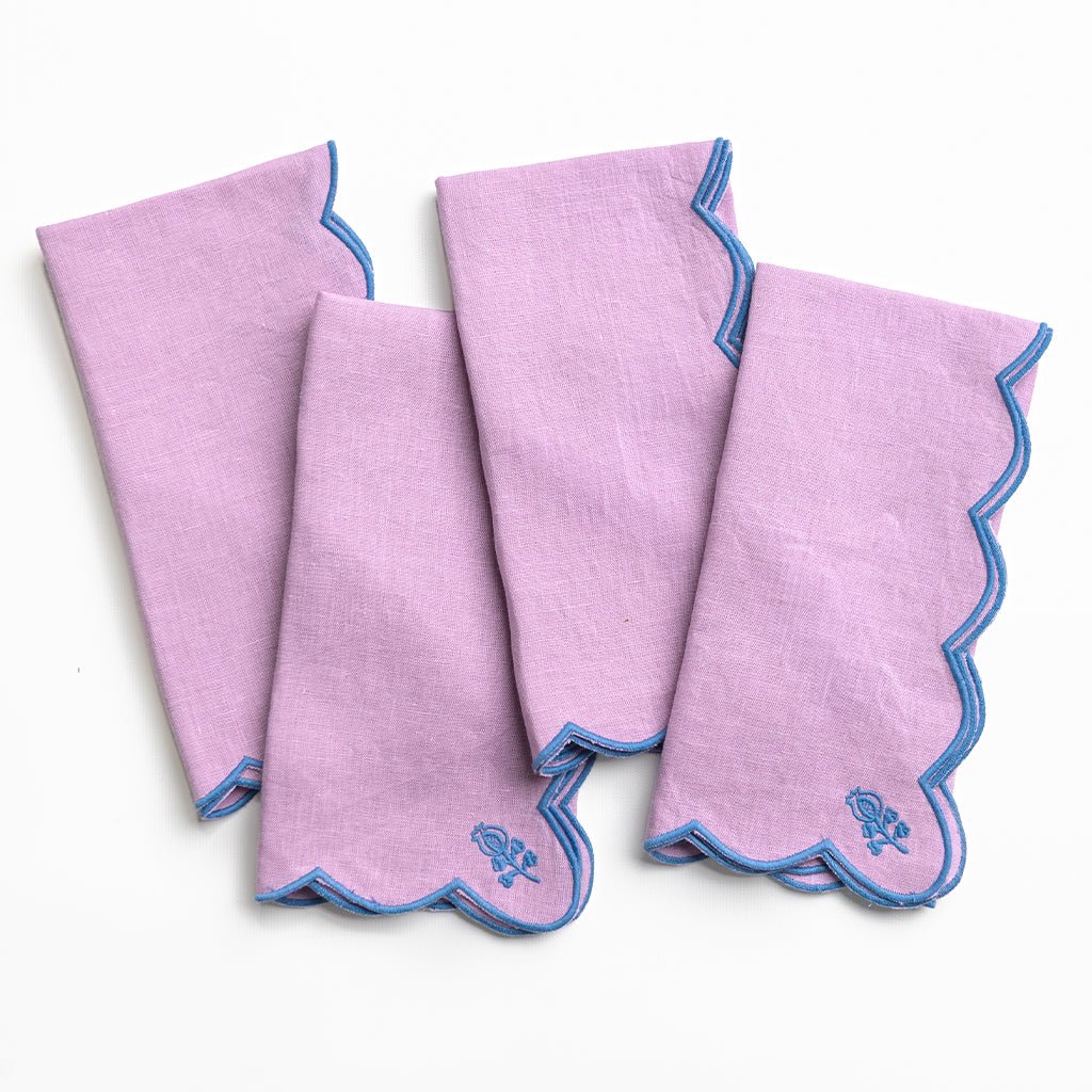 Scalloped Buti Embroidered Linen Napkin | Set of 4