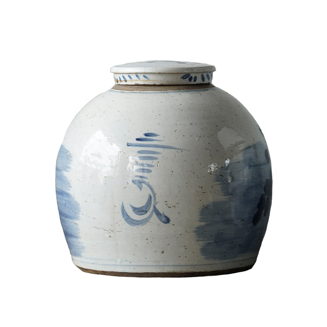 Hand Painted Tea Jar Lotus with Flower (Blue)