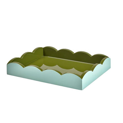 10x8 Scalloped Small Lacquered Tray Two-Tone Eau De Nil & Khaki