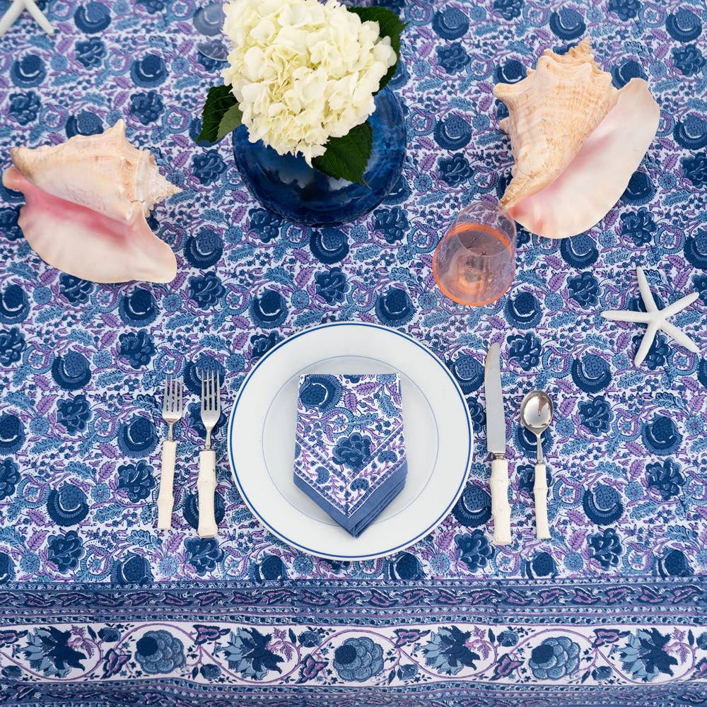 Bohemian Floral Blues & Purple Tablecloth 60 X 90