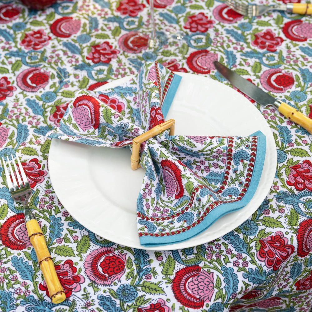 Bohemian Floral Turquoise Napkins | Set of 4