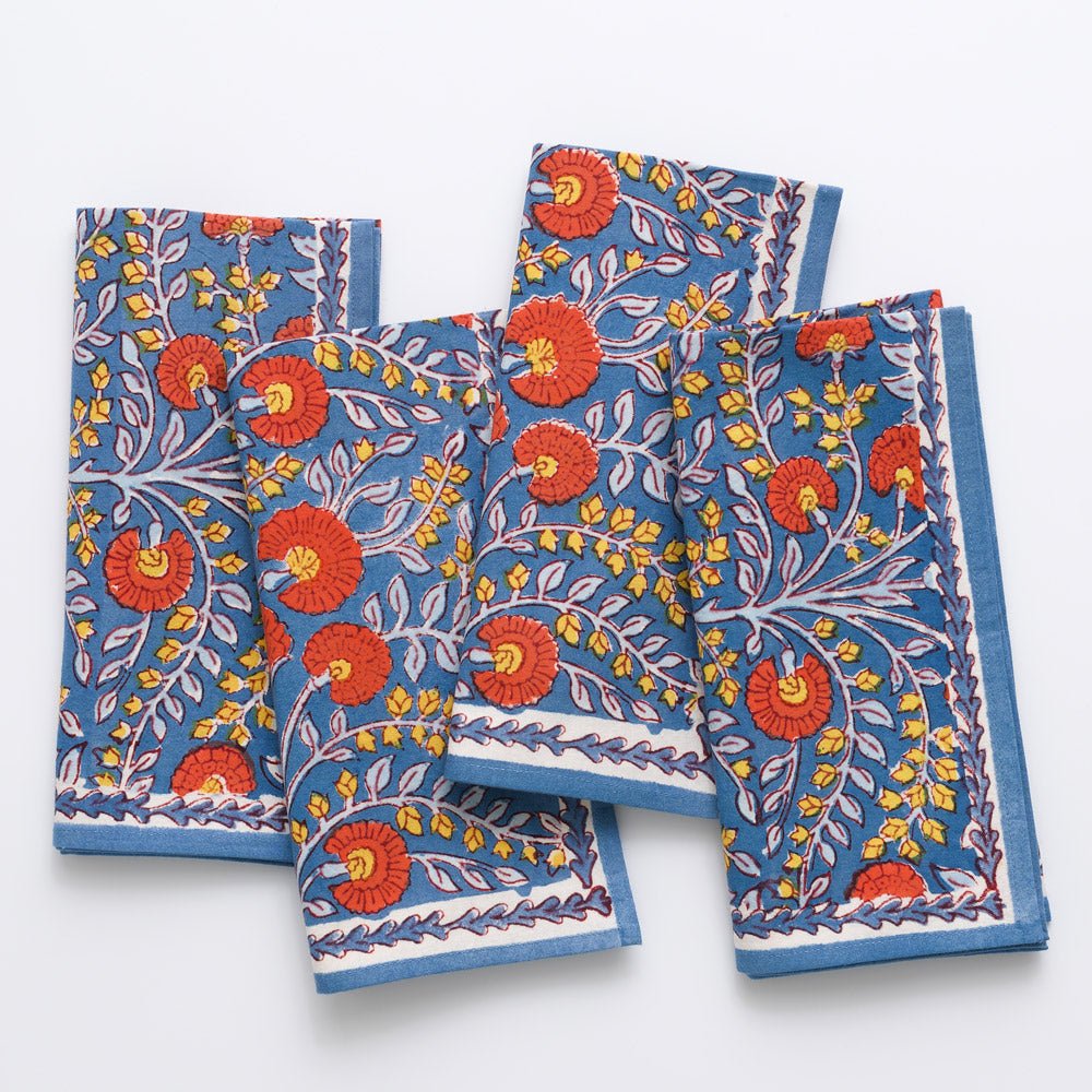 Cactus Flower Blue & Poppy Napkin | Set of 4