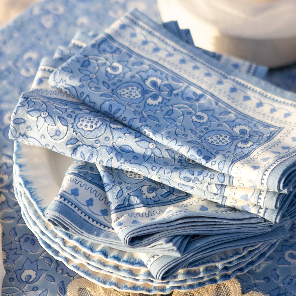 Pom Fan Flower Blue & White Napkins Set/4
