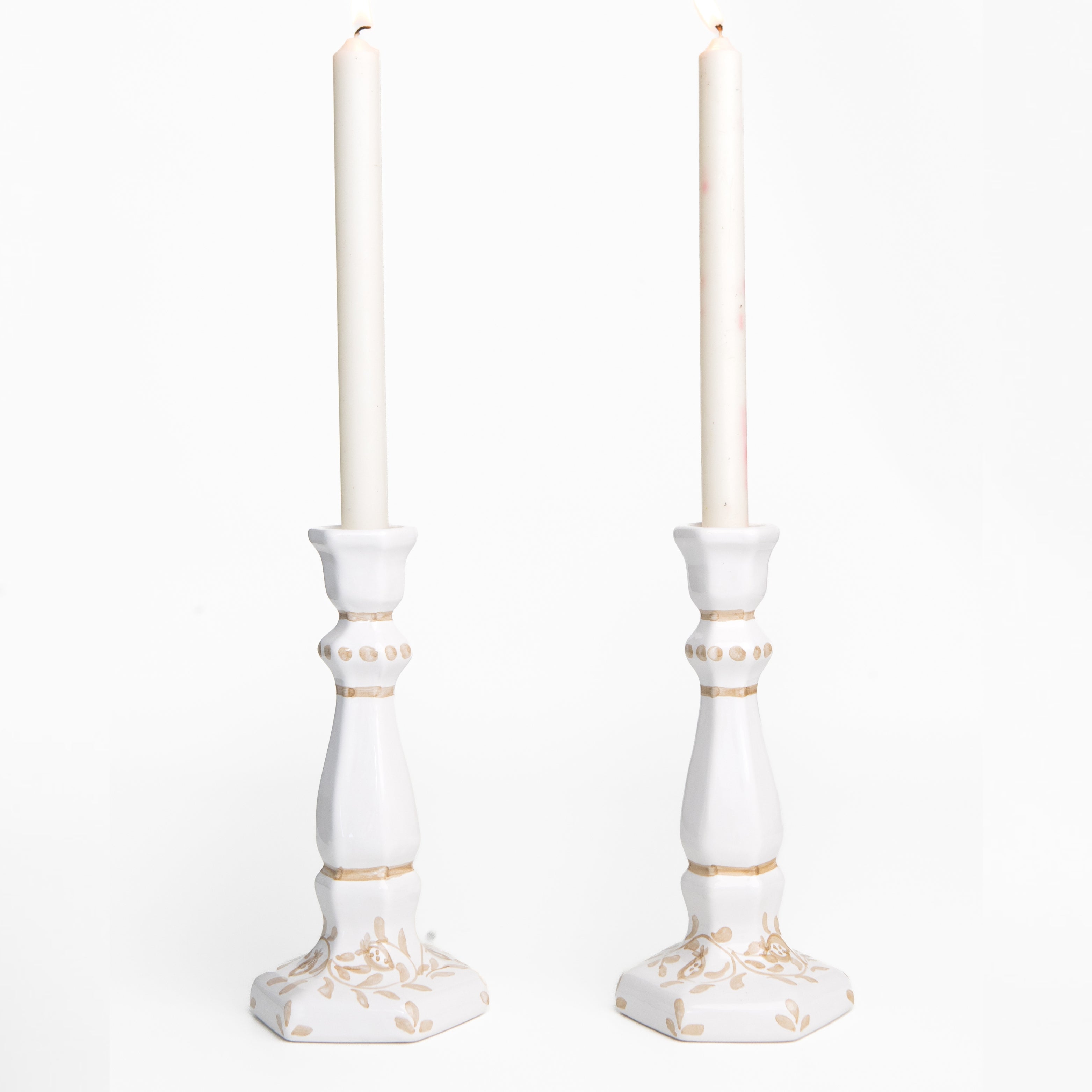 Pomegranate Scroll Candlestick Beige Set of 2