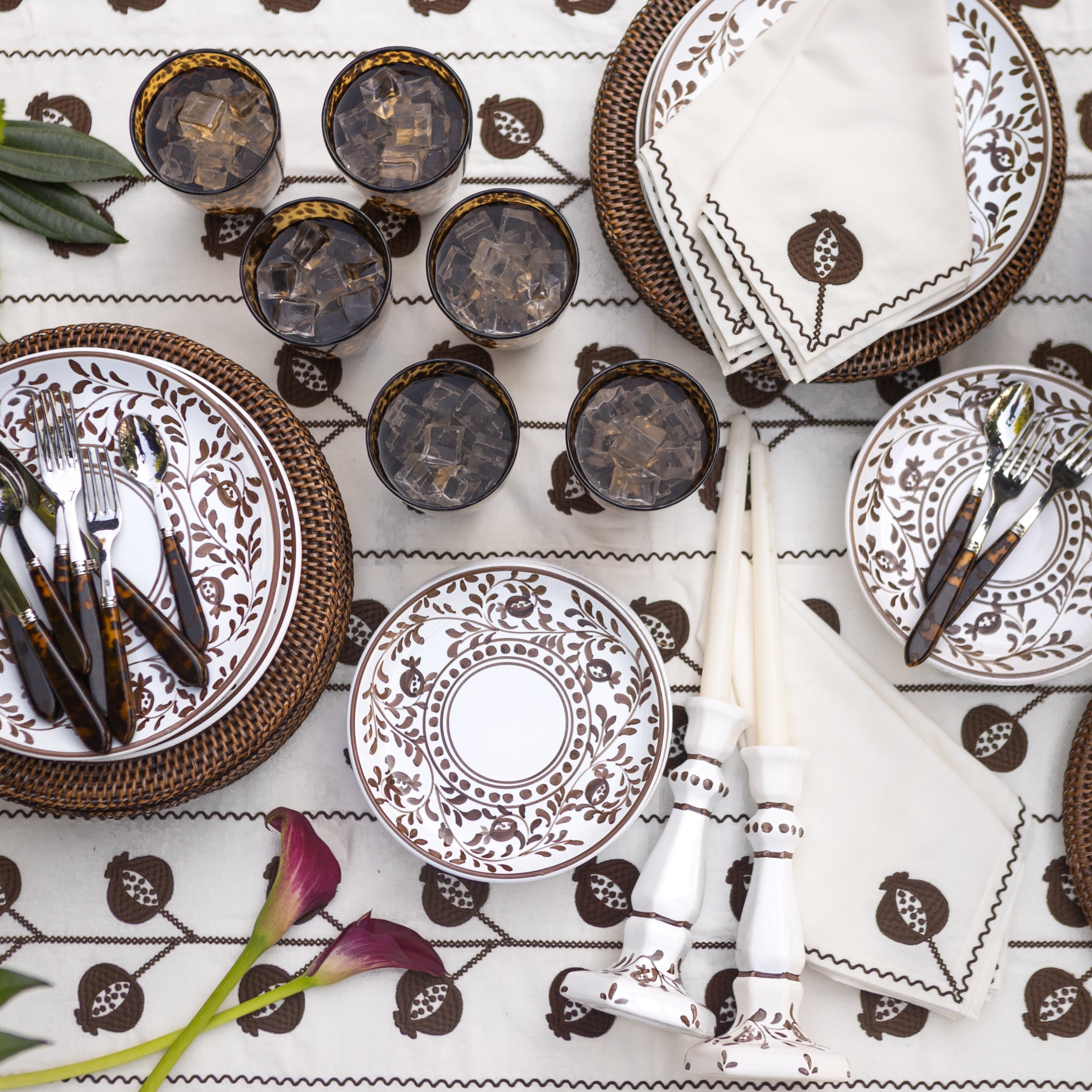 Pomegranate Scroll Candlestick Beige Set of 2