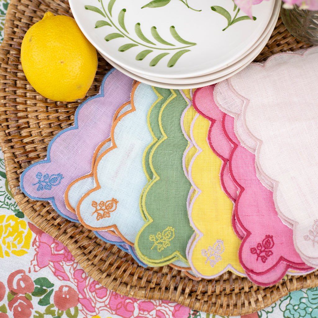 Scalloped Buti Mixed Cocktail Napkins Set of 6