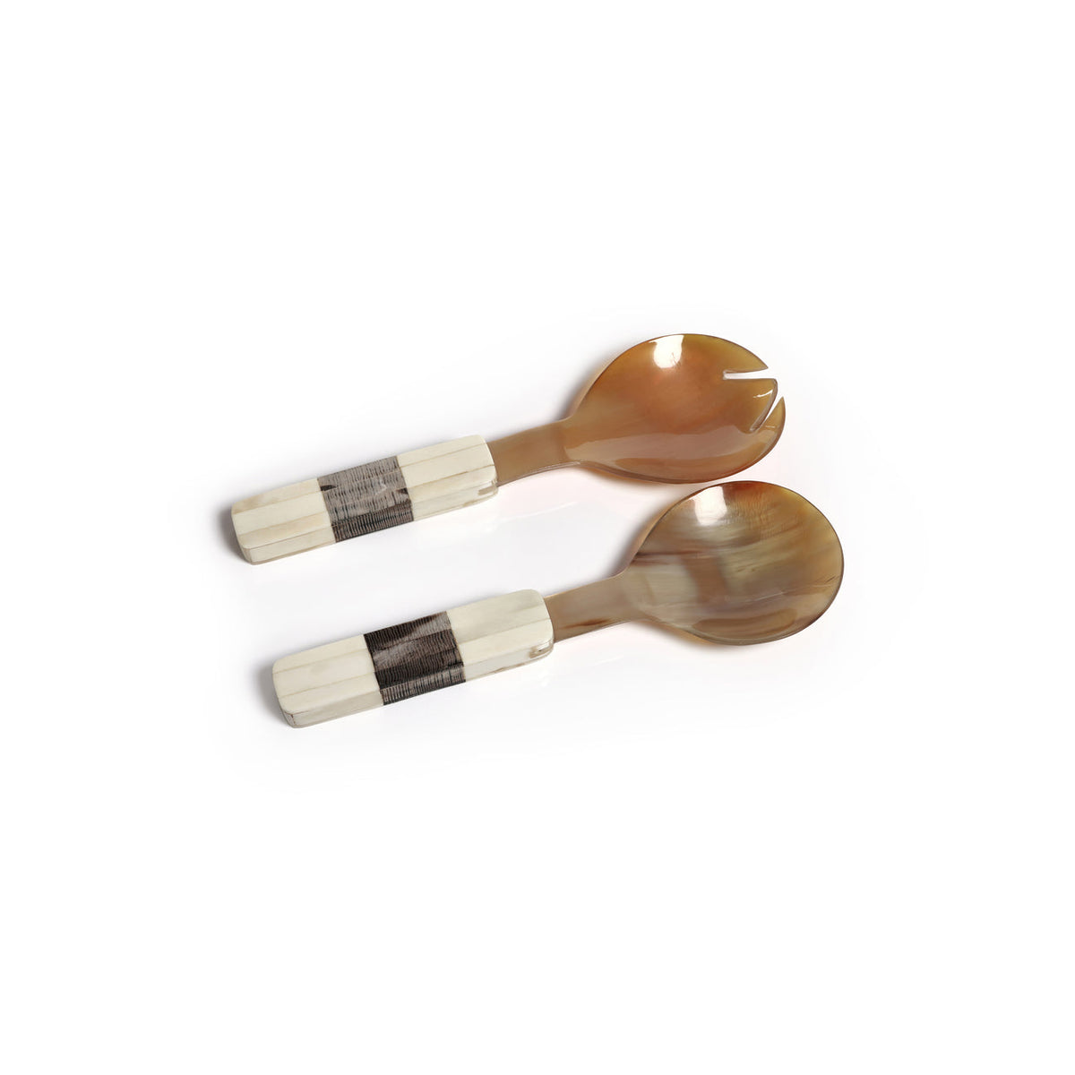 Horn with Bone Etched Handle Salad Server Set