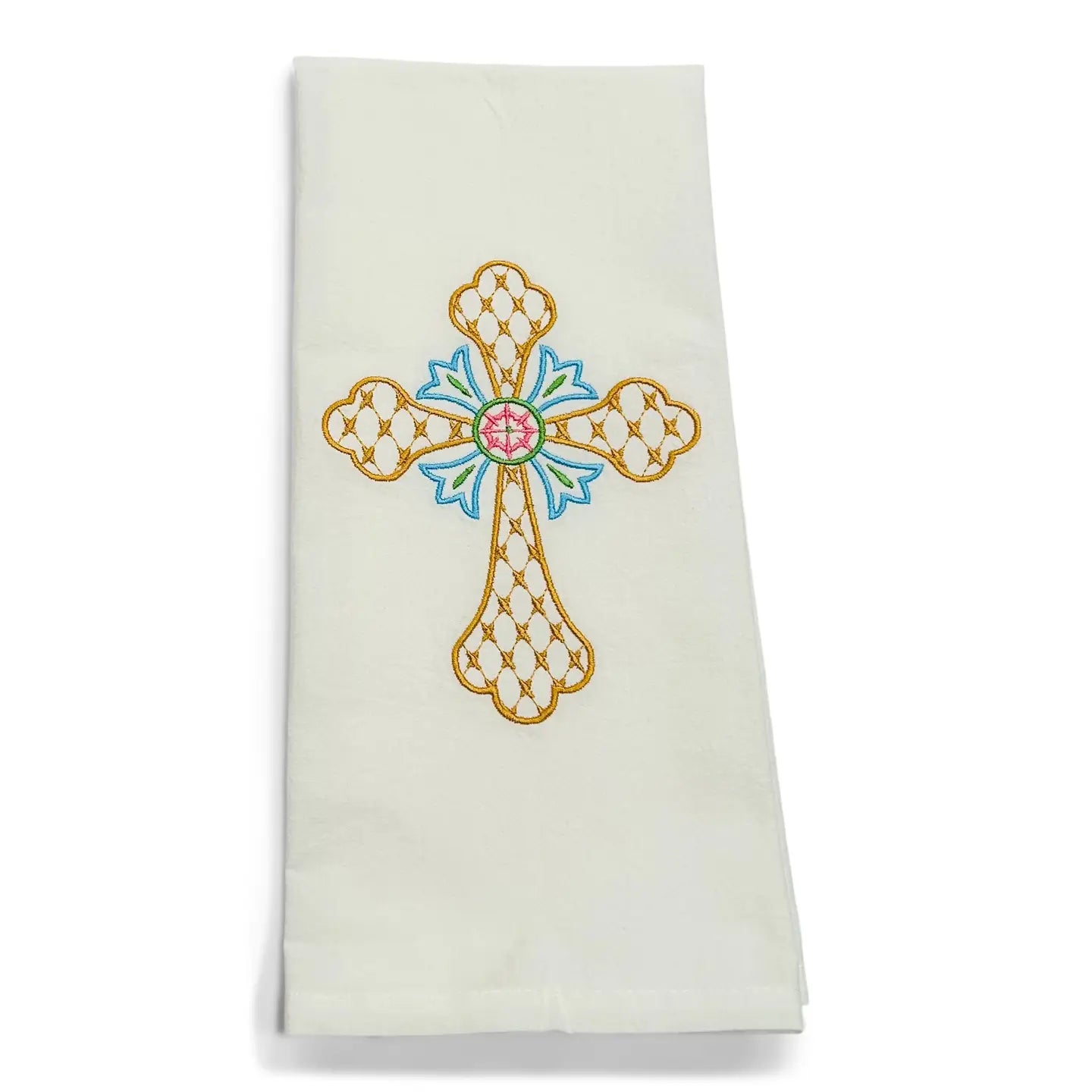 Tea Towel — Fishtail Cross on White