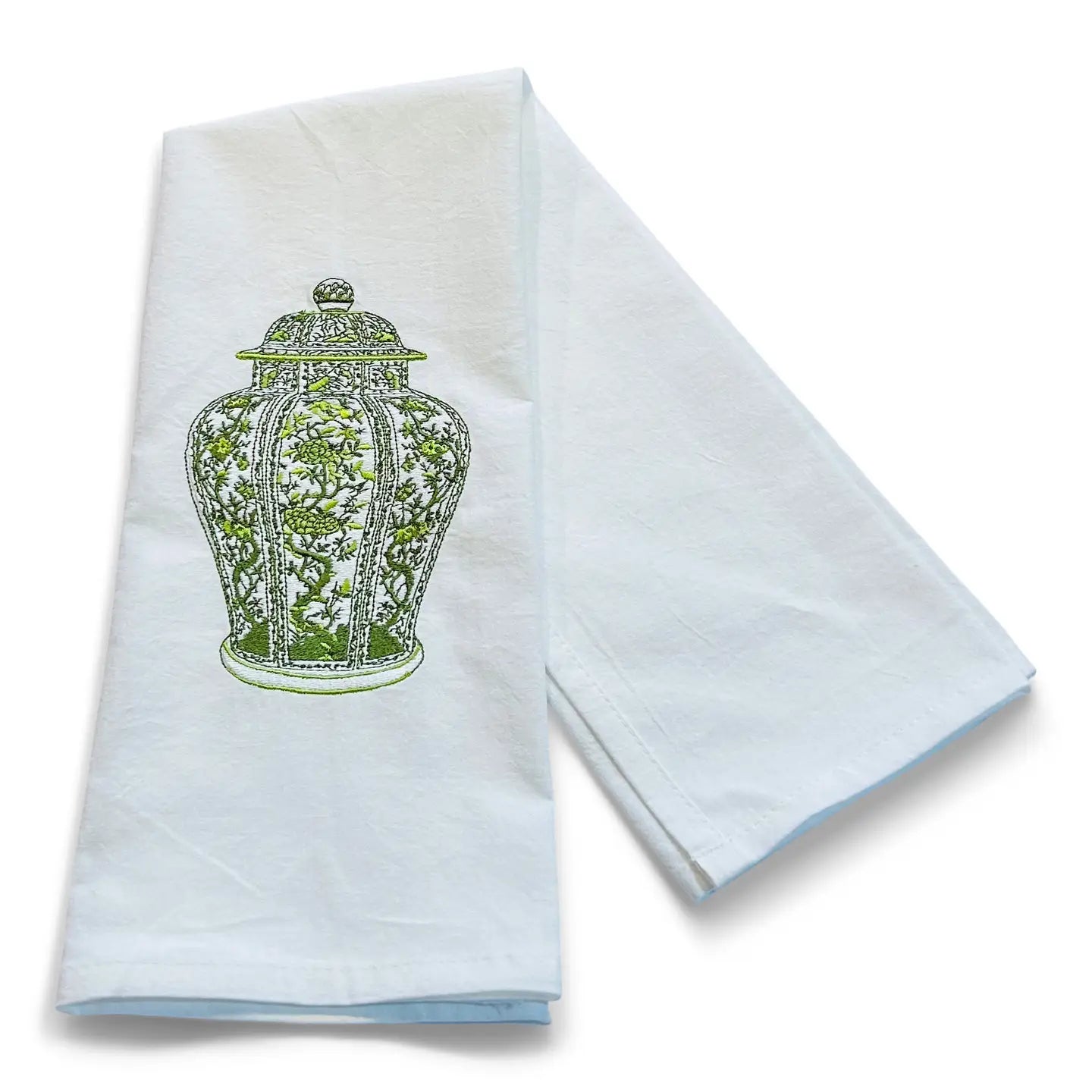 Tea Towel — Ginger Jar Green on White