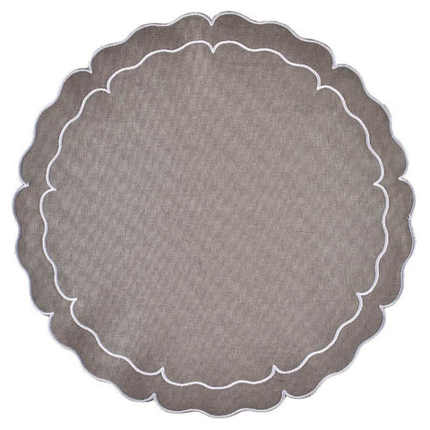 Linho Scalloped Round Placemat Charcoal / White - Set of 4