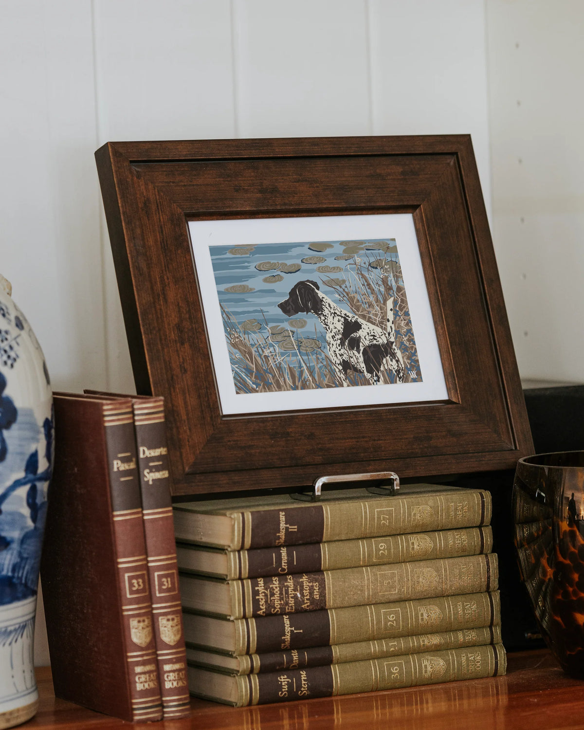 German Shorthair at Pond Framed Print