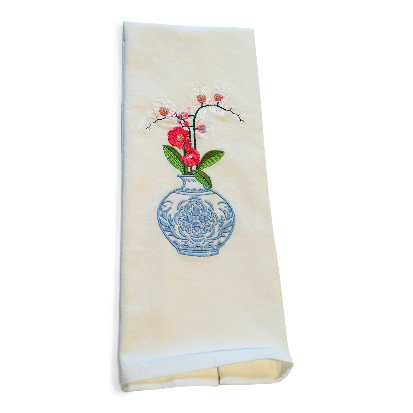 Tea Towel — Blue and White Jar with Orchid