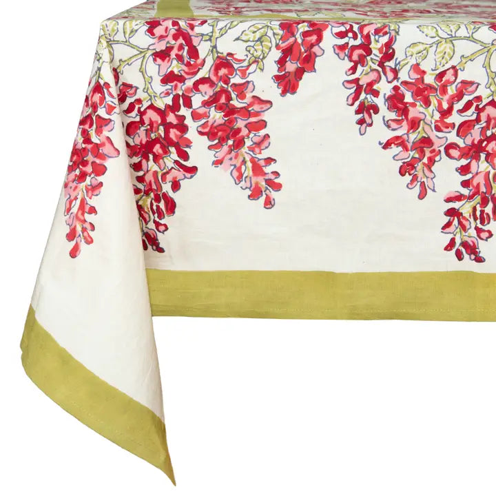 Wisteria Pink and Green French Tablecloth