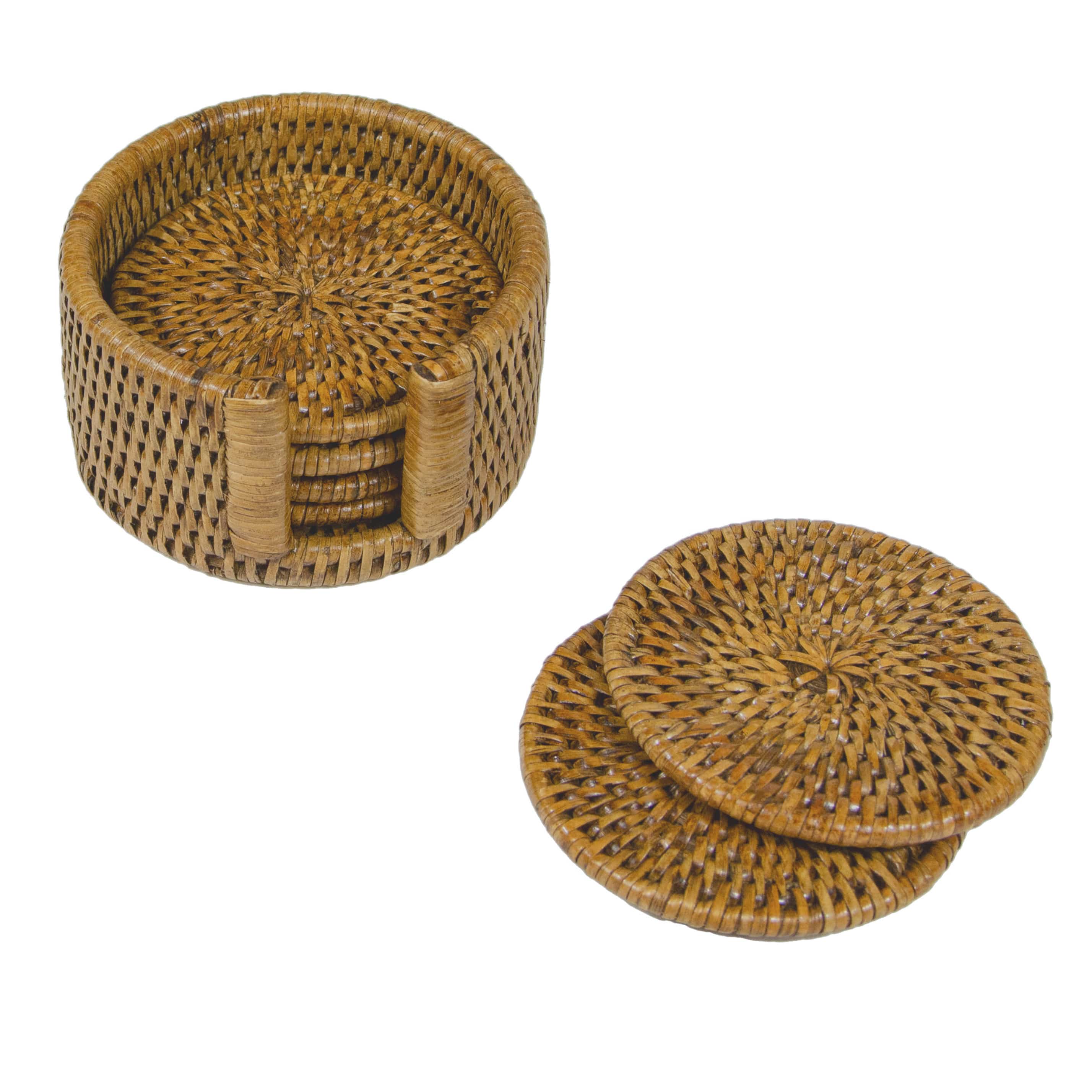 Honey Round Rattan Coaster - Set of 6