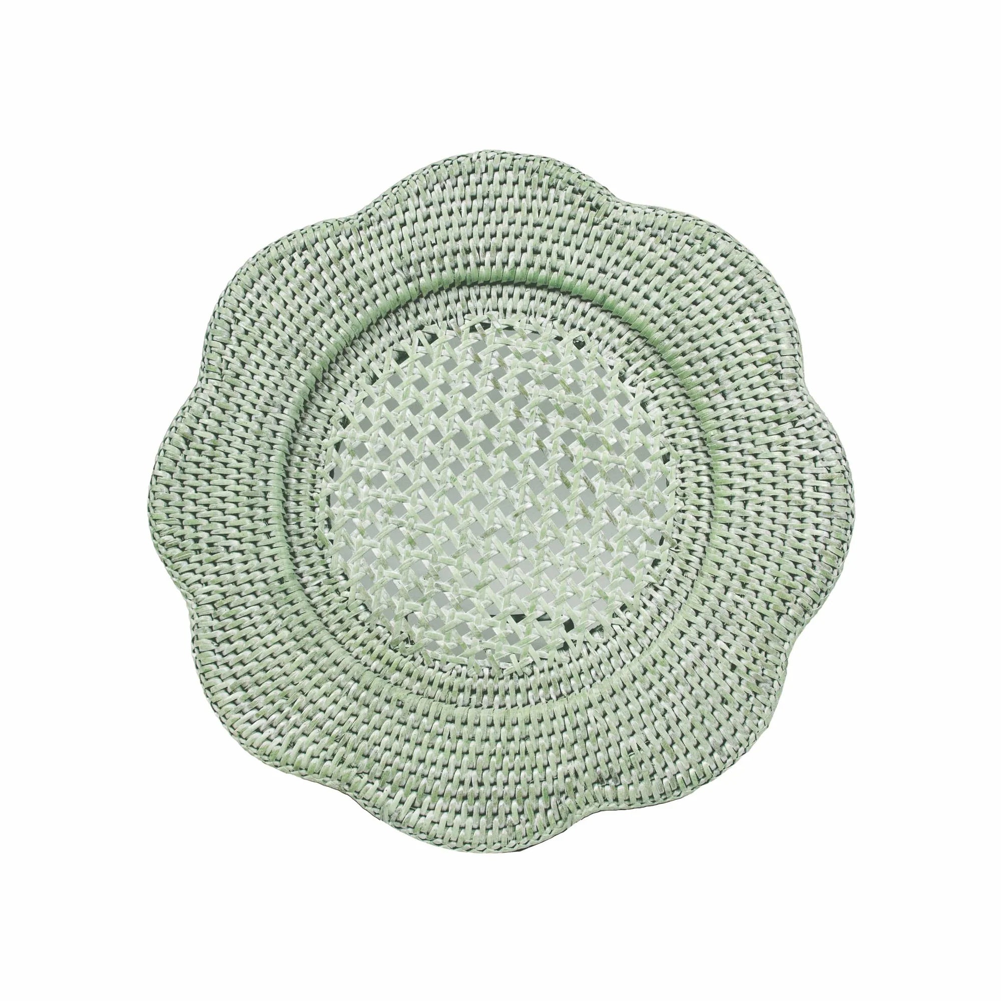 Rattan Scalloped Round Charger Green
