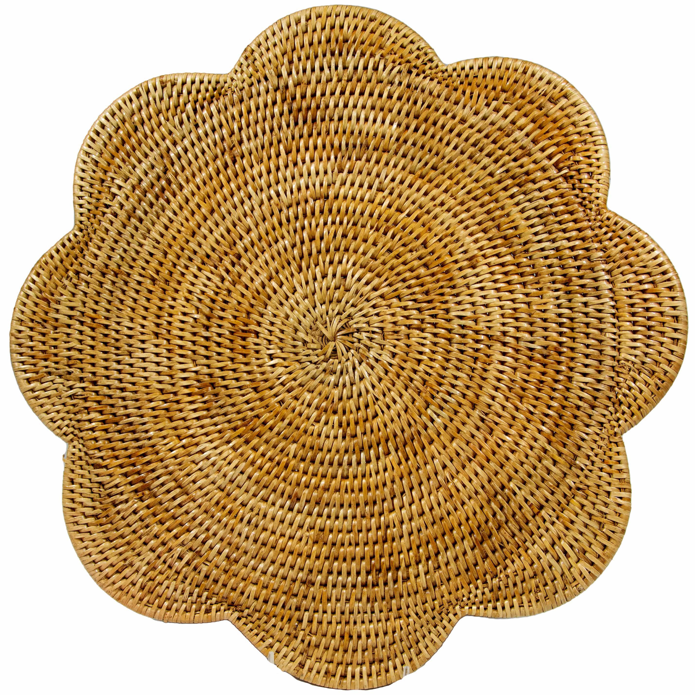 Rattan Scallop Round Placemat-Honey Ttop Rattan Scallop Round Placemat