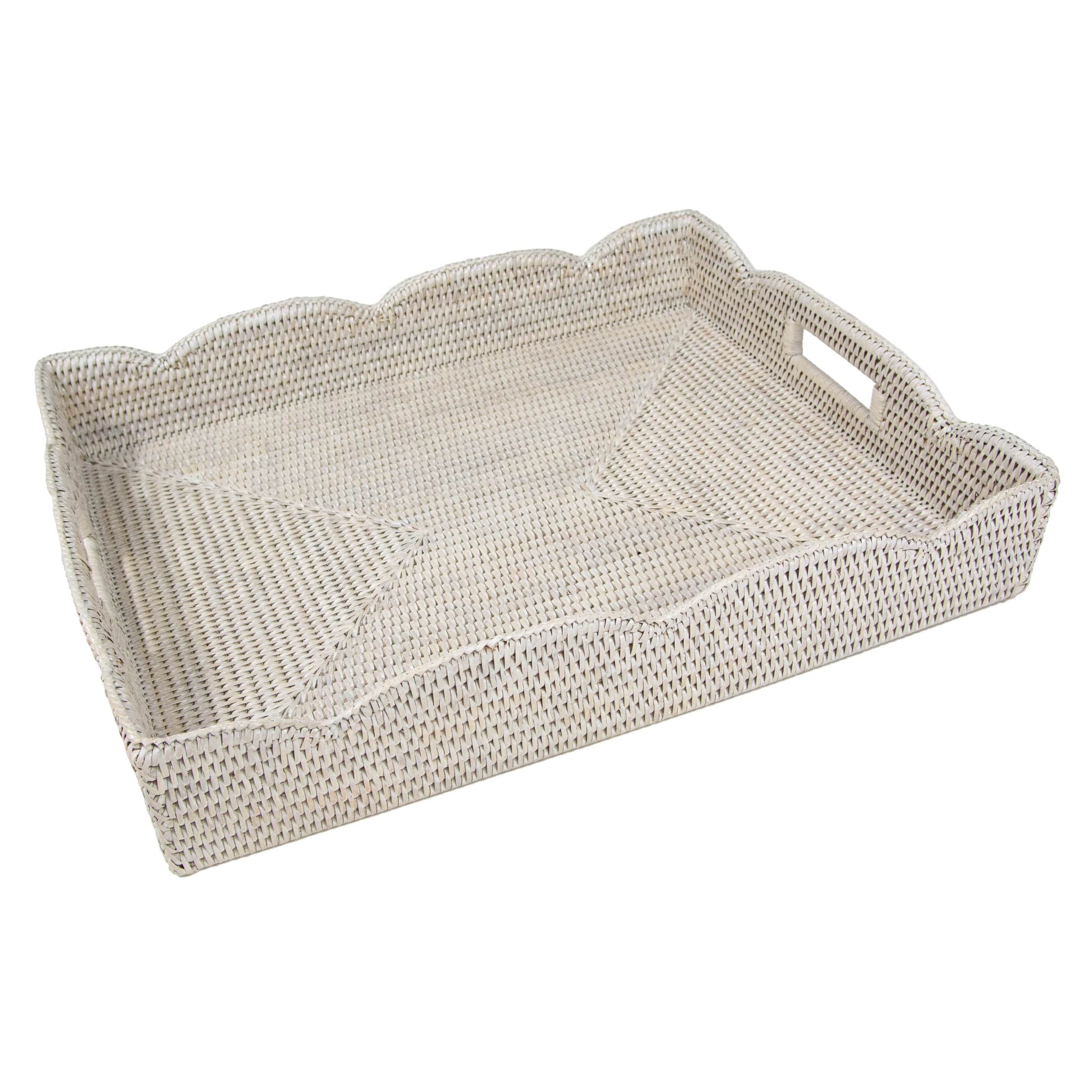 Rattan Scallop Large Tray - Cream