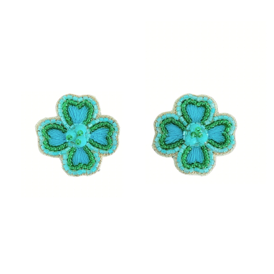 Camilla Flower Studs in Green/Turquoise