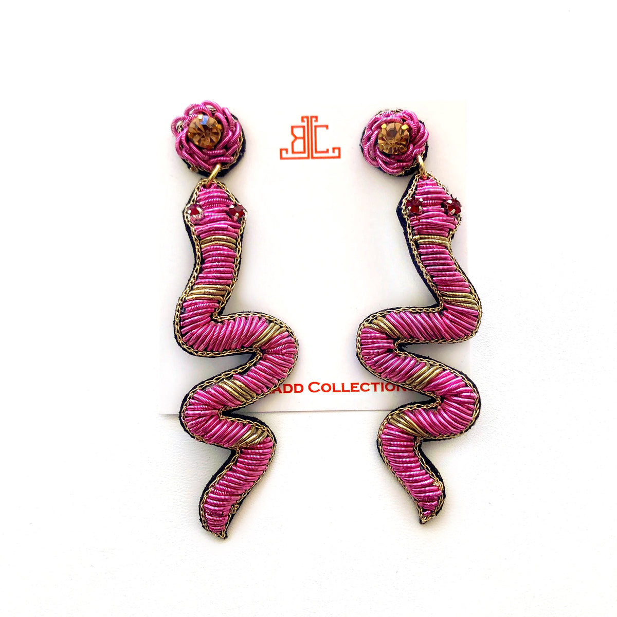 Handmade Snake earrings in Pink